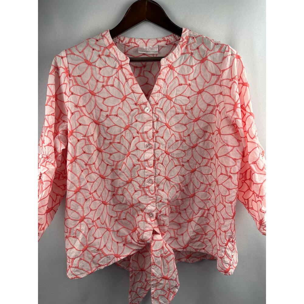 Women’s Bellisima x Kim Gravel Pink Floral Front Tie Blouse Size XL
